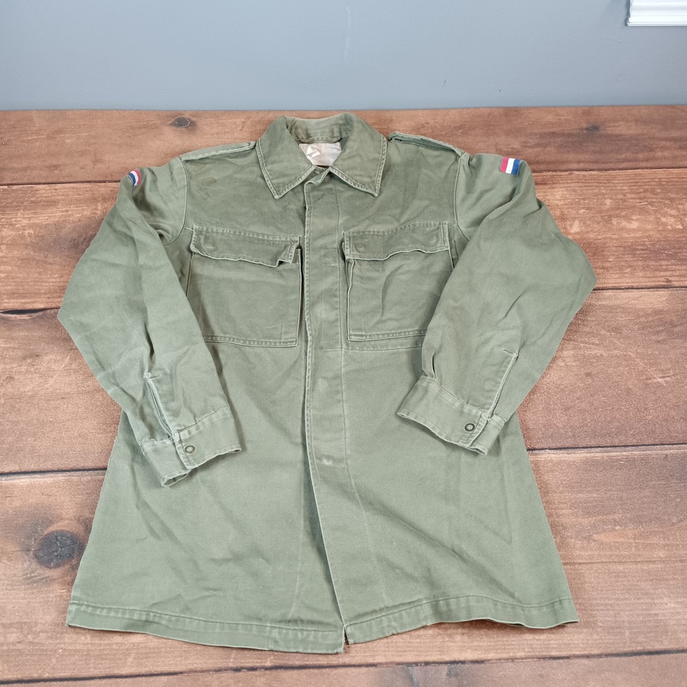 Vtg Green Dutch Netherlands Military Army 1990 Jacket Shirt Rotkopf Flag